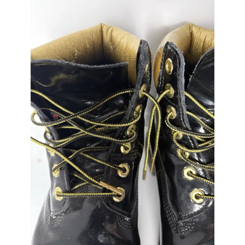 Timberland 6 Inch Boots Mens 10.5 Wide Black Patent Gold PrimaLoft 400g